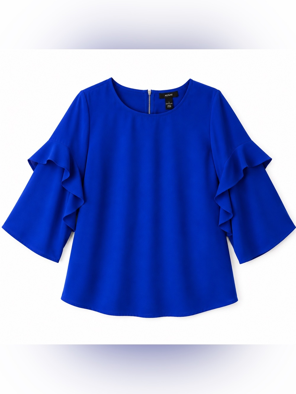 Alfani Royal Blue Ruffle Sleeve Blouse Size Large